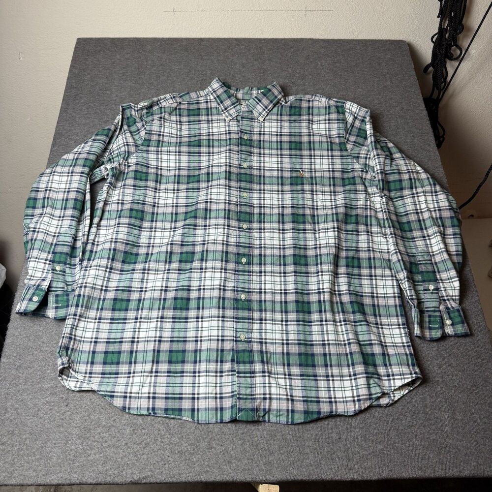 Polo Ralph Lauren 2XLT Green Plaid Long Sleeve Button Down Flesh Pony Shirt Mens